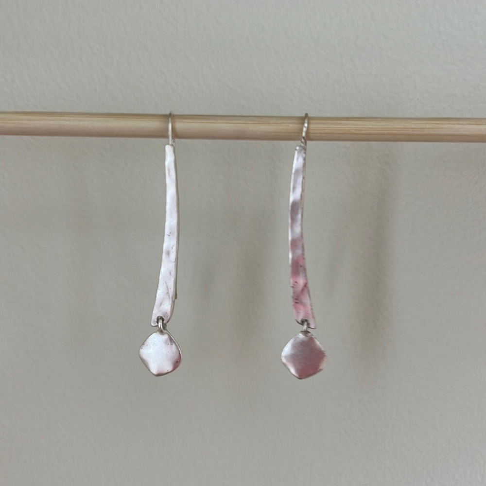 Hammered Silver Dangle Earrings - Picture 1 of 8